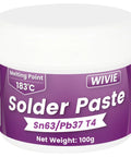 Label of Pro Grade Sn63 Pb37 Solder Paste With T4 20-38 Micron Particles And 183 C Melting Point For Electronics PCBs And BGA Soldering No Clean Flux Ready To Use 100G