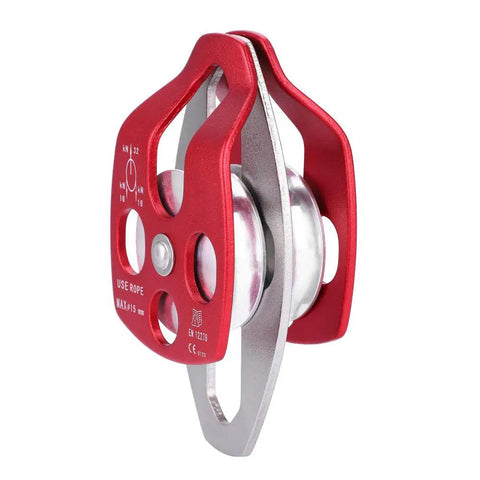 Single Swivel Rope Pulley Block For Rock Climbing and Hauling, Heavy Duty Aluminum Magnesium Alloy Sheave, 32 kN, 15mm Rope