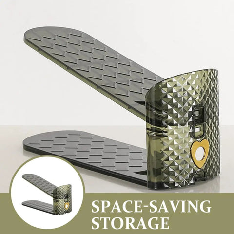 Built Different Double Layer Shoe Slot Organizers For Closets Adjustable Vertical Storage Racks In Vibrant Green, compact shoe organizer with anti-slip design.