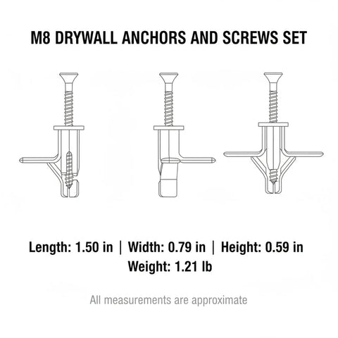 Diagram of 50 Pack M8 Drywall Anchors With Zinc Plated Screws For Hollow Walls Heavy Duty Anchor Kit dimensions and design