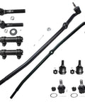 Dodge Ram 4x4 Front 10-Piece Suspension Kit for 03-08 2500 3500 Megacab, Heavy Duty Front End Overhaul With Steering Damper, Tie Rods, Ball Joints, Control Arms, And More For A Rugged Ride. black steel tie rods, ball joints, and hardware