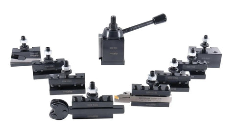 11 Piece AXA Wedge Type Quick Change Lathe Tool Post Set for 6 to 12 Inch Swing Includes Cutoff and Grooving Tools