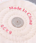 Close-up of center stitching on 2 Pack White Cloth Polishing Wheels 6 Inch Buffing Discs For Jewelry Metal And Glass Heavy Duty Abrasive