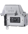 Tough As Nails Waterproof Outdoor Outlet Box With 20 Amp GFCI Safety Switch; heavy-duty gray box with outlet and screws visible.