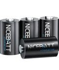 Four Nicebatt CR2 3V lithium batteries, 1000mAh, non-rechargeable, leak proof, ideal for Nest thermostats and cameras.