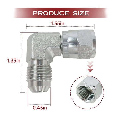 Top Tier 5PC 3/8 Inch Hydraulic Swivel Elbow Fitting Kit With Stainless Steel Corrosion Proof JIC Male Female Connectors For Heavy Duty Pipe Systems And Industrial Machinery Repairs That Hit Hard. 90-degree elbow, 1.35in x 1.33in