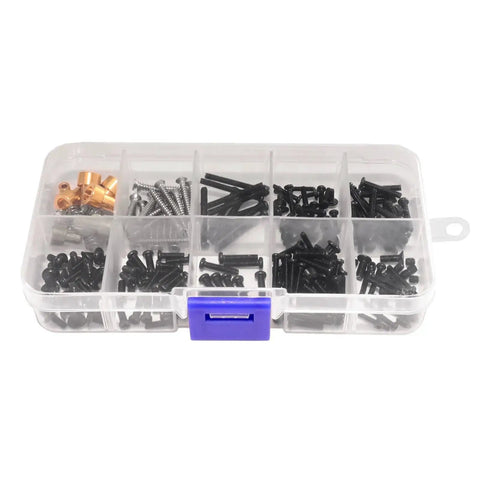 Metal Screw Set For One Twelfth RC Cars And Shells, Pro Grade, Heavy Duty Fasteners, Heat Conductive Alloy, Replaces Plastic Screws, Secure Car Body Shell, Raise The Column Fastener Kit, RC Accessories And Repair Tools in organizer box