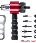 Heavy Duty M3 Through M8 Electric Rivet Gun Adapter Kit With Hardcase Storage For Auto Shop And Diy Fabrication Work Designed Hella Reliable To Nail Any Project Without A Hint Of A Sweat, featuring red and black rivet gun.