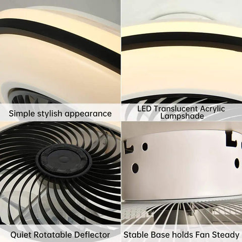 LED Modern Ceiling Fan With Lights Dope Flush Mount Black Ceiling Fan Remote Dimmable 72W 3 Color Temperature 3 Speed Low Profile