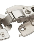 Heavy Duty Euro Concealed Cabinet Hinges Pair With Self Closing Soft Close Mechanism Half Inch Overlay Face Frame Assembly showing stainless steel finish.