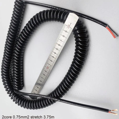Hella Flexible Spiral Power Cord Featuring Rock Solid Bare Copper Conductors With Heavy Duty Telescopic Design, 2 core 0.75mm2, 3.75m long.