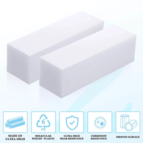 Two solid rectangular UHMW Tapping Block Three Pack Rectangular Solid Plastic Blocks For Machining And Workshop Use, durable and low friction.