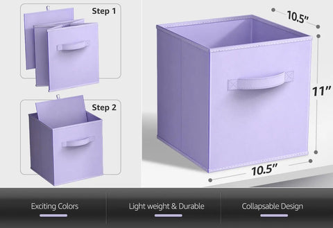 11 Inch Fabric Storage Cubes With Handles Sturdy Collapsible Bins Set Of 6 Foldable Baskets for organizing in pastel colors
