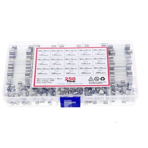 Automotive Fuse Assortment Kit With 250 Pieces Of 5x20mm Glass Tube Fuses From 1A To 20A Quick Replacement Kit With Fuse Puller