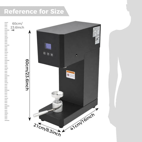 Heavy Duty Commercial Can Sealer Machine With LED Display And Intelligent Counting For Cafes Bars, side view showing dimensions and height adjustment.