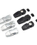 Top view of assorted black and silver locks from the Beefy Black Coated Cabinet Hasp And Latch Lock Kit With Toggle Security Lock.