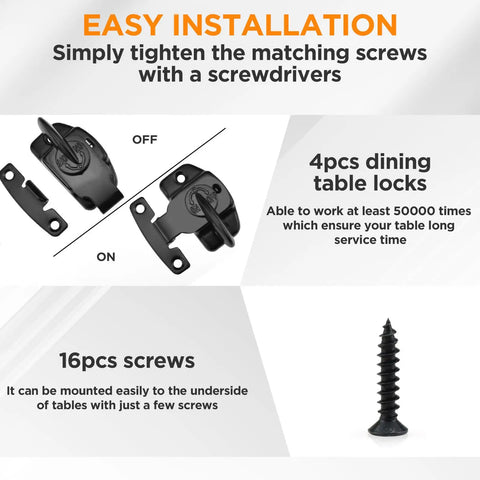 Heavy Duty Metal Spring Align And Lock Connectors For Dining Tables Four Piece Kit With All Required Screws showing installation process.