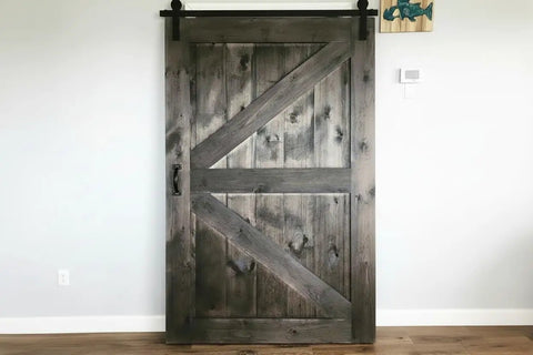 Premium Ebony Black Oil Based Wood Stain For Interior Woodcraft on a rustic barn door showcasing deep hues and raw texture.