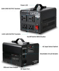 Go-To 1000W Step Up Down Voltage Transformer with 2 US outlets and 2 universal outlets, resettable circuit breaker, compact design