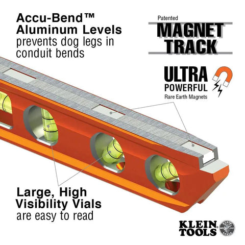 Accu-Bend aluminum level from Workhorse Reaming Driver Kit with clear vials and magnet track for quick wire runs and precise installations.