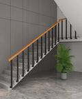 Tough As Nails Side Mount Banister Posts Black Metal Deck Railing Spindles with Heavy Duty Adjustable Brackets on modern stairs.