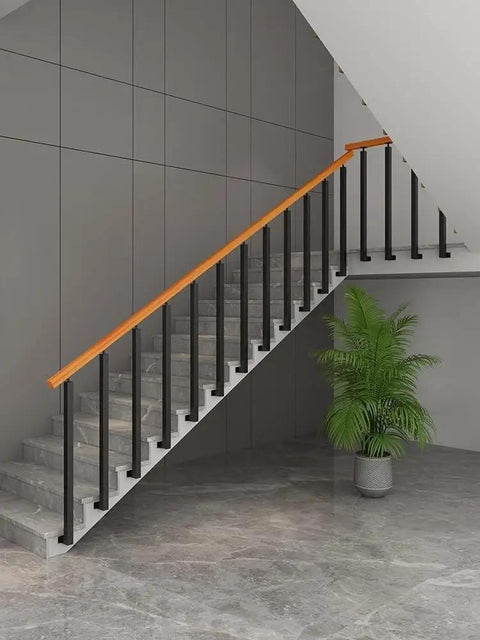 Tough As Nails Side Mount Banister Posts Black Metal Deck Railing Spindles with Heavy Duty Adjustable Brackets on modern stairs.