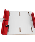 Universal Table Saw Crosscut Sled With Adjustable Aluminum Fence Provides Dead Nuts Accurate Cuts For Smooth Woodworking Projects Built Tough For Killer Precision During Every Cut, featuring red aluminum fence.