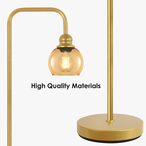 Modern Floor Lamp With Amber Glass Globe Shade And 6W LED Bulb, Industrial Tall Reading Lamp base and globe close-up