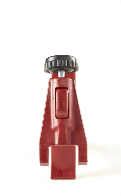 Tile Leveling Pliers Gun for Leveling System close-up, red adjustable tool with black knob, for wall and floor spacers.