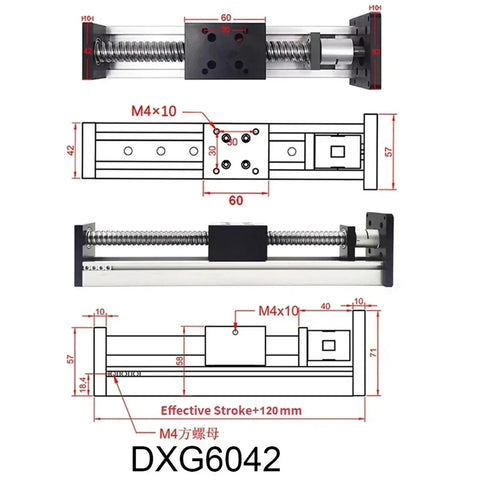 Badass Linear Guide Stage Featuring SFU1605 Ballscrew Drive Nema 23 Stepper Motor Plug And Play All In One Sliding Table Actuator dimensions and design schematic.