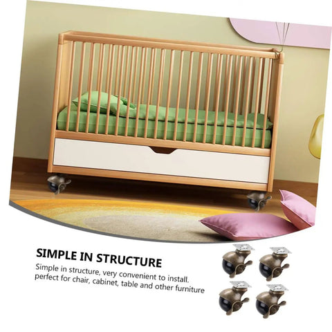 Built Tough Four Piece Vintage Brass Plate Casters With Smooth Rolling Heavy Duty Wheels Designed To Crush Heavy Loads And Kickstart Your Home Workbench Project, showcased under a crib.