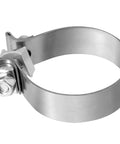 Six Pack 3 Inch Stainless Steel Exhaust Clamp for Butt Joint Pipes, band clamp side view, silver finish, heavy duty clamp