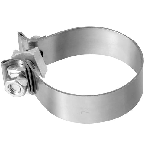 Six Pack 3 Inch Stainless Steel Exhaust Clamp for Butt Joint Pipes, band clamp side view, silver finish, heavy duty clamp