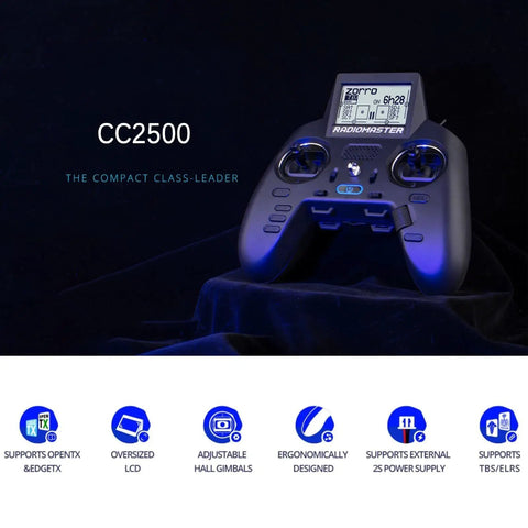 Dope Hall Handle FPV Remote Control For Drones 2.4GHz 16CH Transmitter with LCD screen on black pedestal