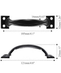 Top and side view measurements of Set Of 2 Black Gate Handle Pulls 4.8 Inch Outdoor Garage Door Pull Handles With Screws Included
