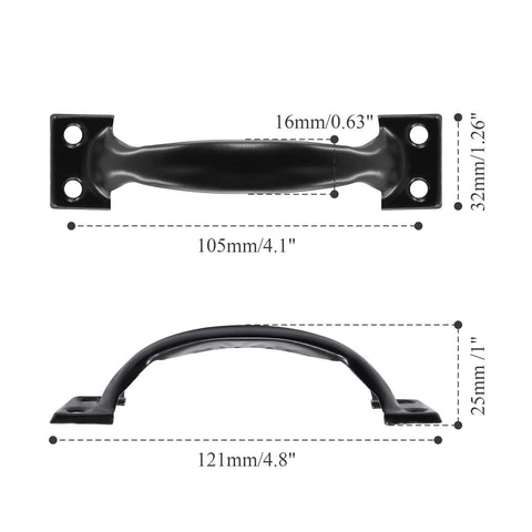 Top and side view measurements of Set Of 2 Black Gate Handle Pulls 4.8 Inch Outdoor Garage Door Pull Handles With Screws Included