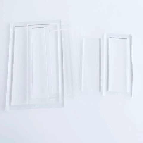 Top Shelf Rectangle Router Template Set For Custom Woodworking Builds Quarter Inch Clear Acrylic Jig with multiple jigs.