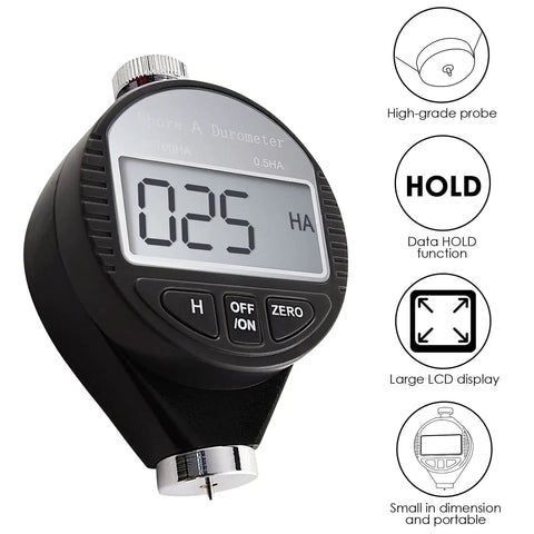 Digital Shore A Hardness Tester Durometer 0 To 100HA Portable With Large LCD Display Surface Hardness Checker for Tire Plastic Leather Wax ISO 868 Certified