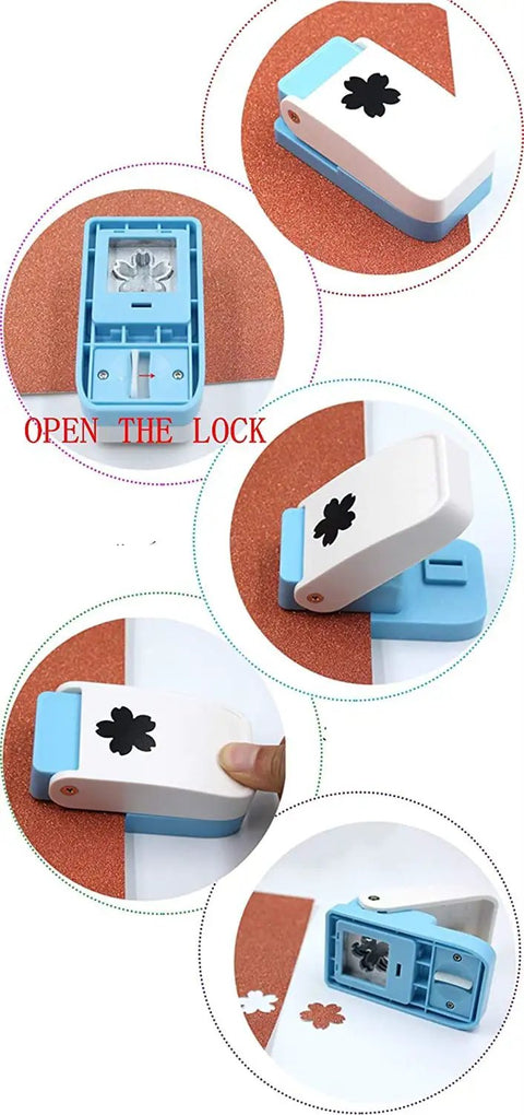 Candy Color Circle Punch 1.5 Inch Lever Round Punch For Scrapbooking And Card Making, showing lock mechanism and punch design.