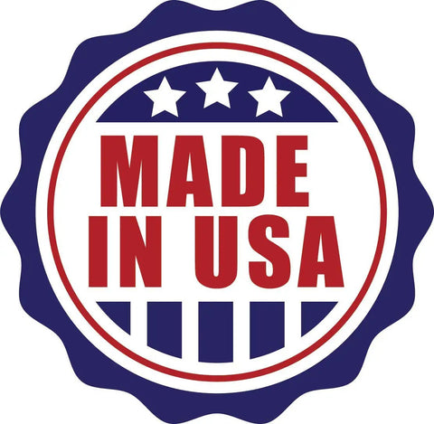 Blue and red Made in USA badge with stars and stripes design