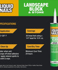 LN-905 Landscape Block Adhesive Low VOC 10 Oz Cartridge For Retaining Walls And Stonework Weather-Resistant Bond Specifications