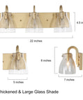 3 Light Modern Vanity Light Fixture in Brass Finish With Clear Glass Shades For Bathroom dimensions and design details