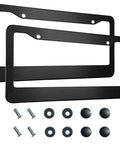 Matte Black License Plate Frame Set For Your Ride, 2 Hole Solid Aluminum Car Plate Holder, Universal Fit, includes screws and caps