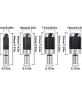 Rock Solid Eight Piece Wood Plug Cutter And Taper Drill Bit Set Forged From Heavy Carbon Steel With Titanium Coating For Chuck Friendly Grip showing five bits with sizes.