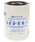 Pro Grade Spin On Oil Filter Keeps Industrial Air Compressors Running Butter Smooth Removes Nasty Grit And Engine Sludge, white metal casing with blue text and instructions.