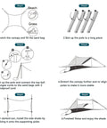 Step-by-step setup guide for Portable Beach Tent Sun Shelter 7x7ft Shade Canopy UPF50 Sandbags Included For Easy Setup Family Camping Fishing Picnics And Backyard Fun Wind Resistant Beach Shade For Outdoor Adventures
