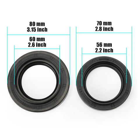 Two oil seals in sizes 80mm and 70mm for Heavy Duty Front Differential Carrier Seal and CV Axle Shaft Oil Seal Kit.