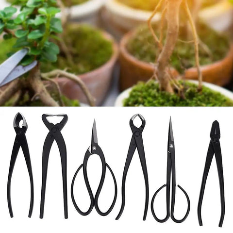 Beast Mode Bonsai Pruning Tool Kit 7 Piece Set With Carry Bag Stainless Steel Tools For Easy Trim And Precise Styling Bud Scissors Pliers Root Pruning Wire Tools And Shears, seven black bonsai tools