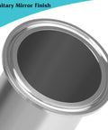 Close-up of a 2-inch stainless steel sanitary tri-clamp tube end.