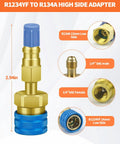 R134A to R1234YF Quick Coupler Adapter Kit for AC Charging, high side connector, brass adapter with blue grip, 2.94 inches tall